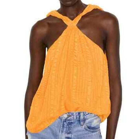 Frame Silk Crinkle Draped Halter Neck Top Orange Women's Size Large New With Tag - Picture 1 of 11